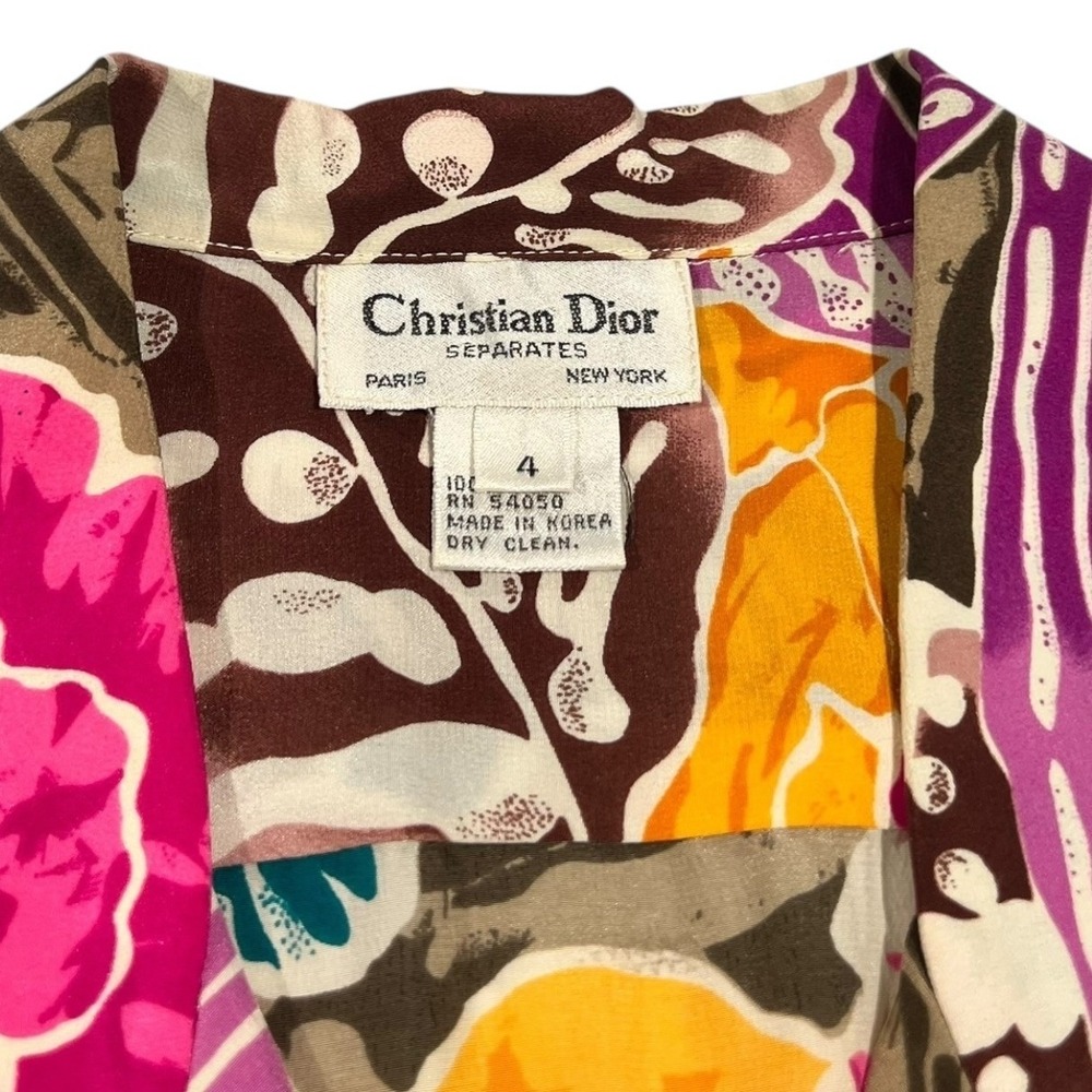 Christian Dior Floral Silk Button-Up Shirt‎ Women's Size 4 - Picture 2 of 15